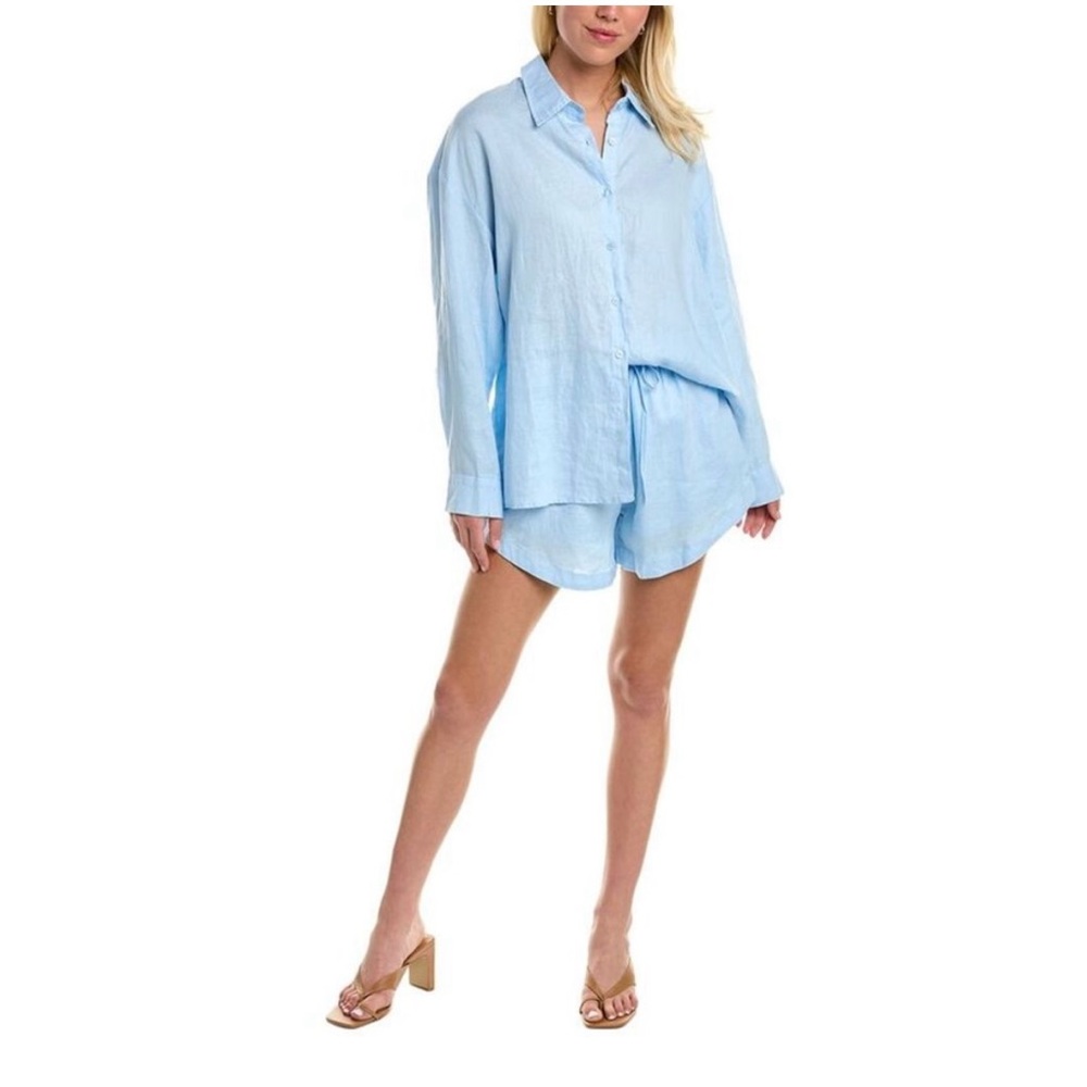 Beulah Womens 2Pc Shirt & Short Set, Blue Size Small